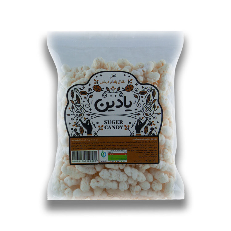 تصویر نقل خلال بادام درختی با طعم گلاب طبس در بستهبندی سلفونی ۴۰۰ گرمی